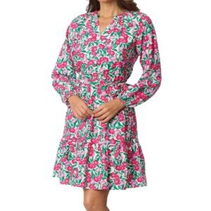 NEW Draper James Women's Long Sleeved Belted Dress sz M Floral Pockets V-Neck